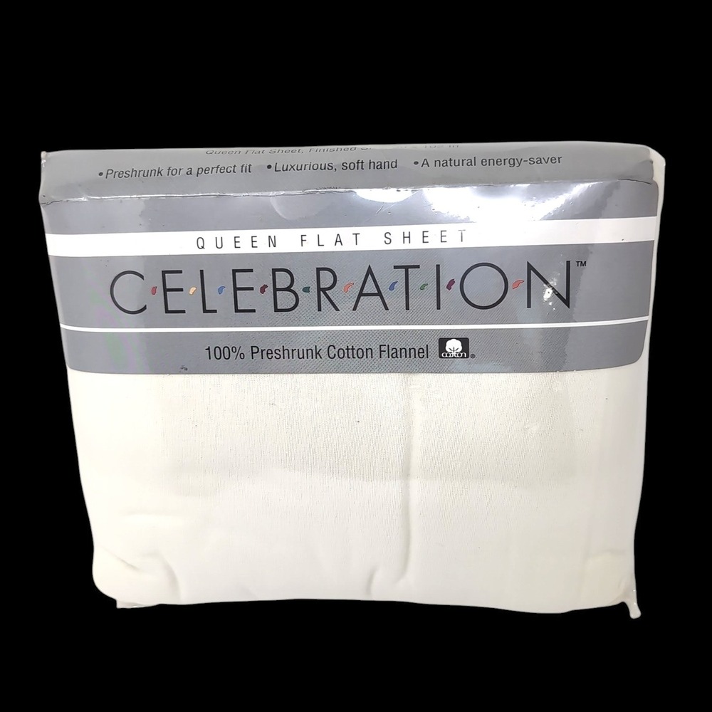 VTG Mervyns Celebration Flannel Flat Sheet Queen Size Solid Ecru NEW NOS USA
